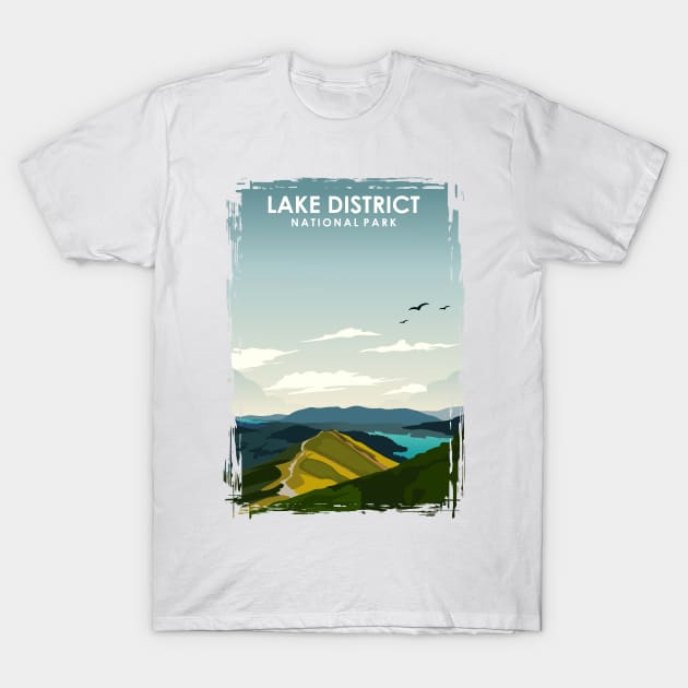 Lake District National Park Vintage Minimal Trave Poster T-Shirt by jornvanhezik